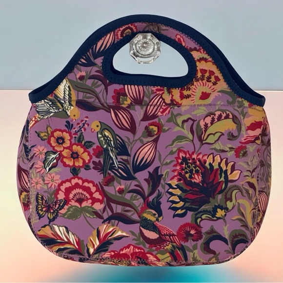 MacKenzie-Childs Paradise Neoprene Tote Bag Purple Floral - Picture 4 of 10